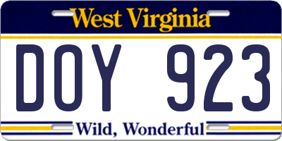 WV license plate DOY923