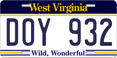 WV license plate DOY932