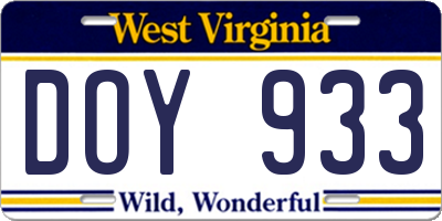 WV license plate DOY933