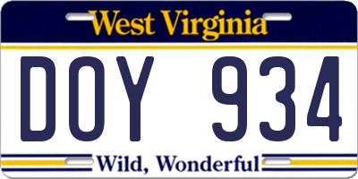 WV license plate DOY934