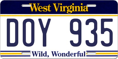 WV license plate DOY935