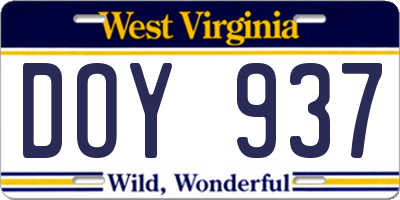 WV license plate DOY937