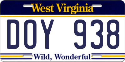 WV license plate DOY938