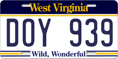 WV license plate DOY939