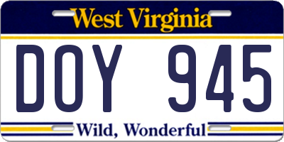 WV license plate DOY945