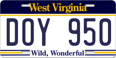 WV license plate DOY950