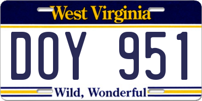 WV license plate DOY951