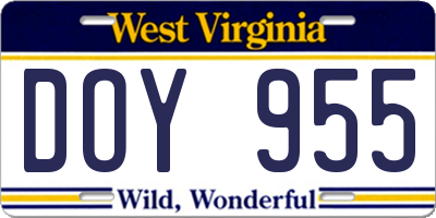 WV license plate DOY955
