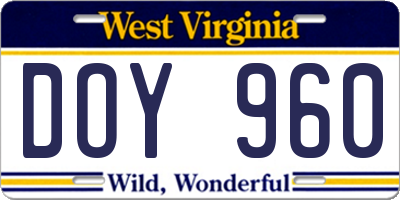 WV license plate DOY960