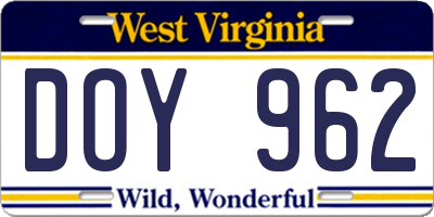 WV license plate DOY962