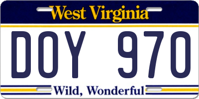 WV license plate DOY970