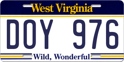 WV license plate DOY976