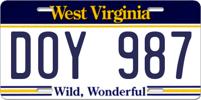 WV license plate DOY987
