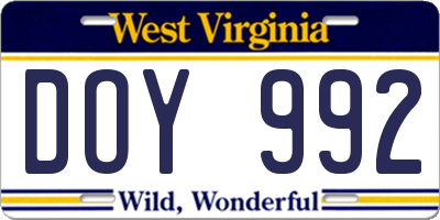 WV license plate DOY992