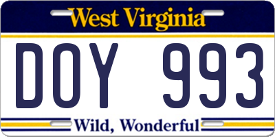 WV license plate DOY993