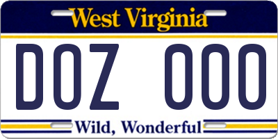 WV license plate DOZ000