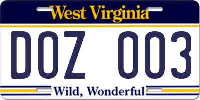 WV license plate DOZ003