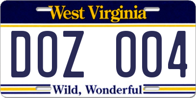 WV license plate DOZ004