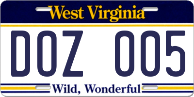 WV license plate DOZ005