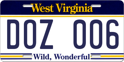 WV license plate DOZ006