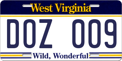 WV license plate DOZ009