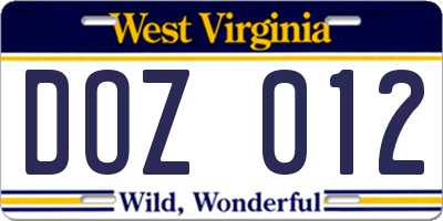 WV license plate DOZ012