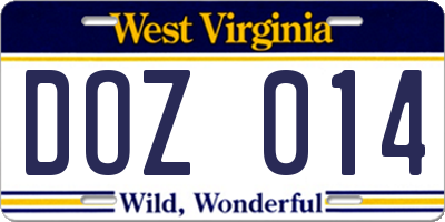 WV license plate DOZ014