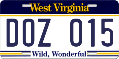 WV license plate DOZ015
