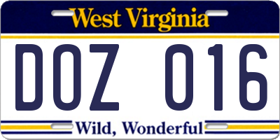 WV license plate DOZ016