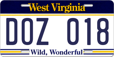 WV license plate DOZ018
