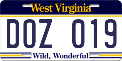 WV license plate DOZ019