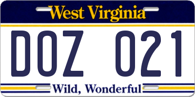 WV license plate DOZ021