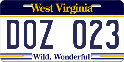 WV license plate DOZ023