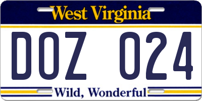 WV license plate DOZ024