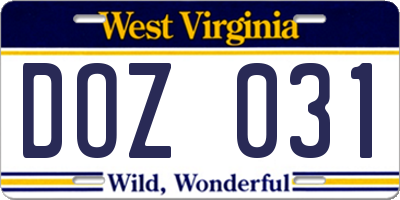 WV license plate DOZ031