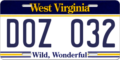WV license plate DOZ032