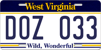 WV license plate DOZ033