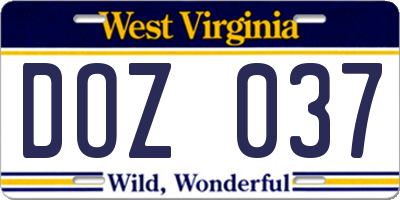WV license plate DOZ037