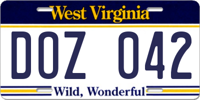 WV license plate DOZ042