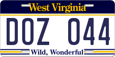 WV license plate DOZ044