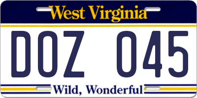 WV license plate DOZ045