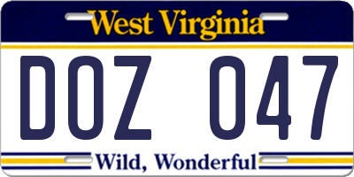 WV license plate DOZ047