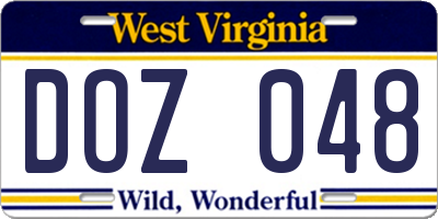 WV license plate DOZ048