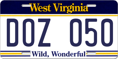 WV license plate DOZ050