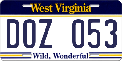 WV license plate DOZ053