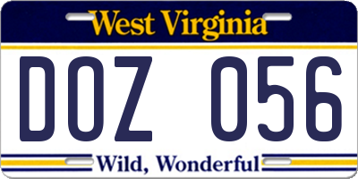 WV license plate DOZ056