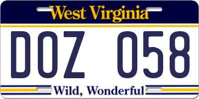 WV license plate DOZ058