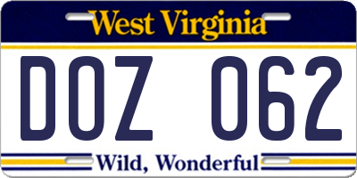 WV license plate DOZ062