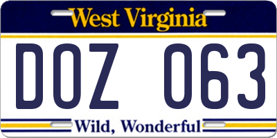 WV license plate DOZ063