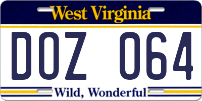 WV license plate DOZ064